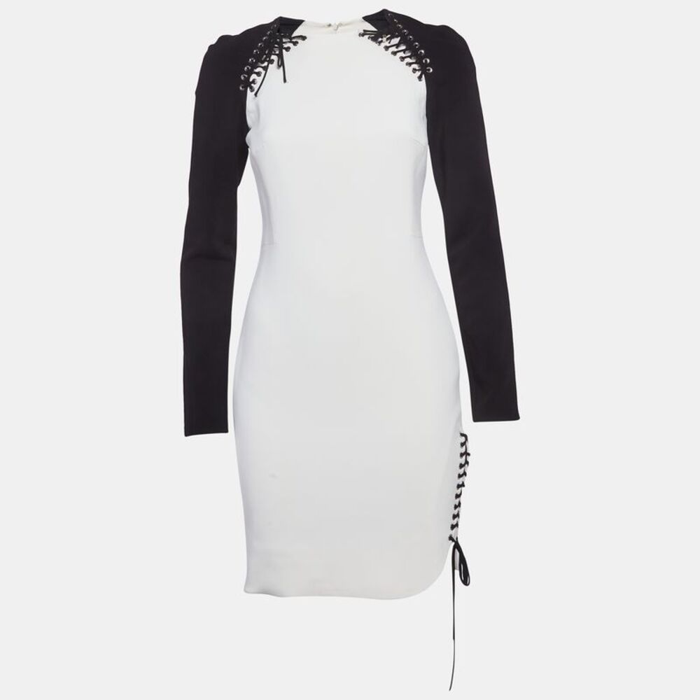 Emilio Pucci Cream/black Stretch Crepe Lace Up Mini Dress S
